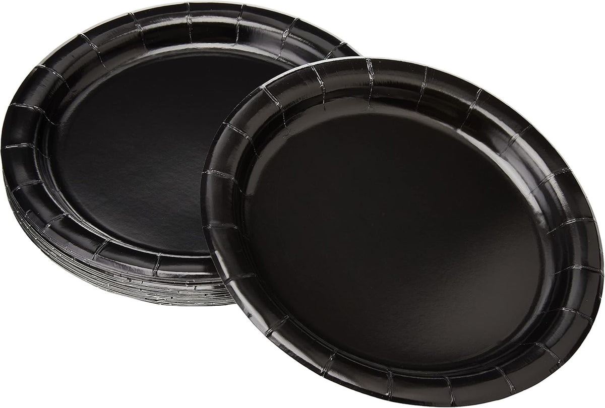 Solid Black Round Dessert Paper Plates - 7" (Pack of 20) - Elegant Party Plates for Appetizing Treats - Perfect for Birthdays & Events