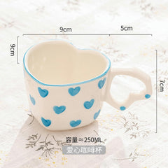 250ml/8.5oz Creative Under Glaze Ceramic Cup And Plate Cute Girl Hand-Painted Pink Love Coffee Cup And Plate Set-Love Plate - Yellow
