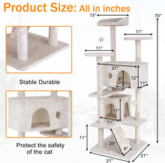 Cat Tree 70 Inches Cat Tower for Indoor Cats Multi-Level Cat Condo with Litter Box Enclosure,Scratching Posts for Indoor Cats (Ashy)