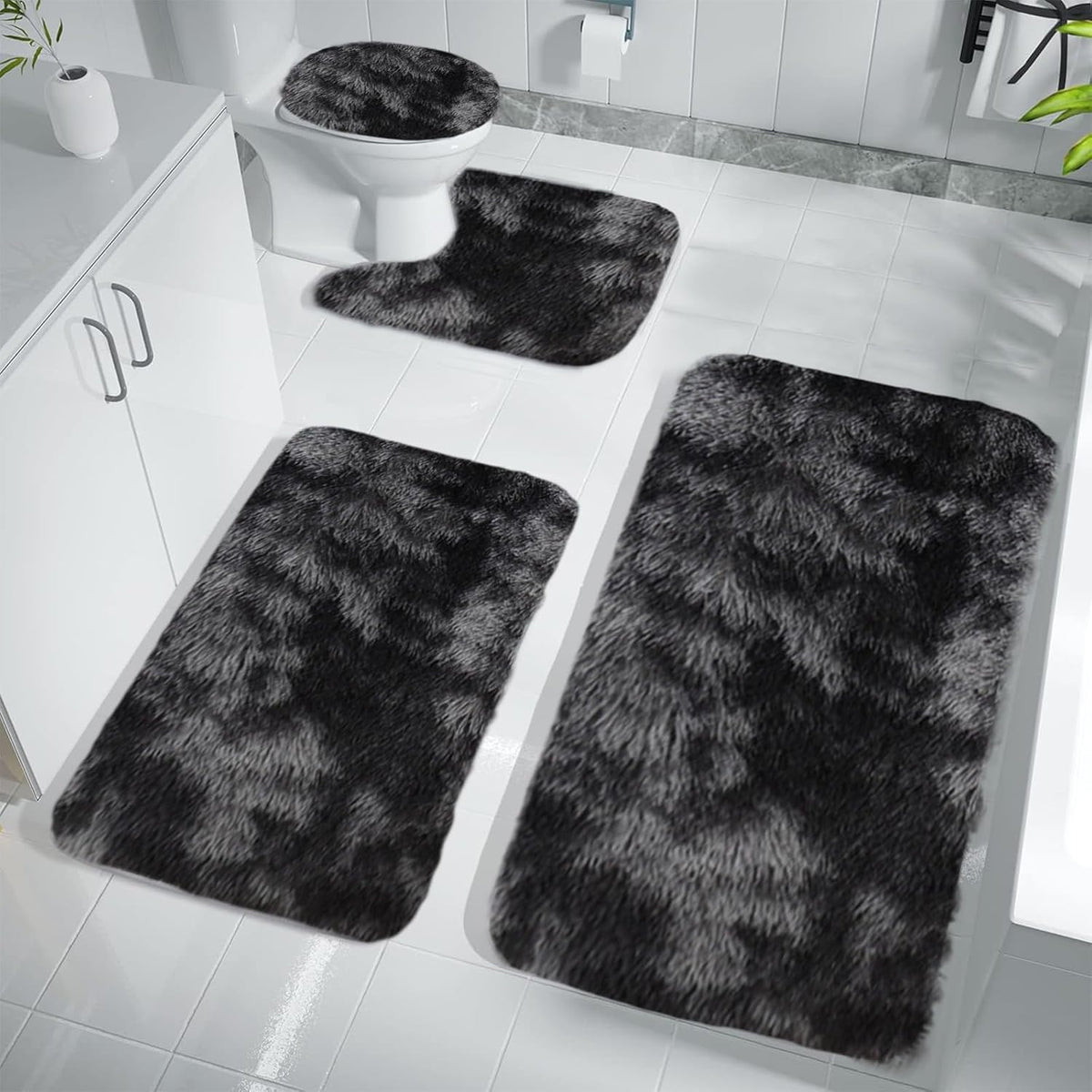 4-Piece Bathroom Rug Set - Non-Slip Microfiber Bath Mat with Water Absorbent Toilet Cover, Bath Mat Set of 4 - Microfiber Toilet Rugs Soft & Thick for Bathroom & Kitchen
