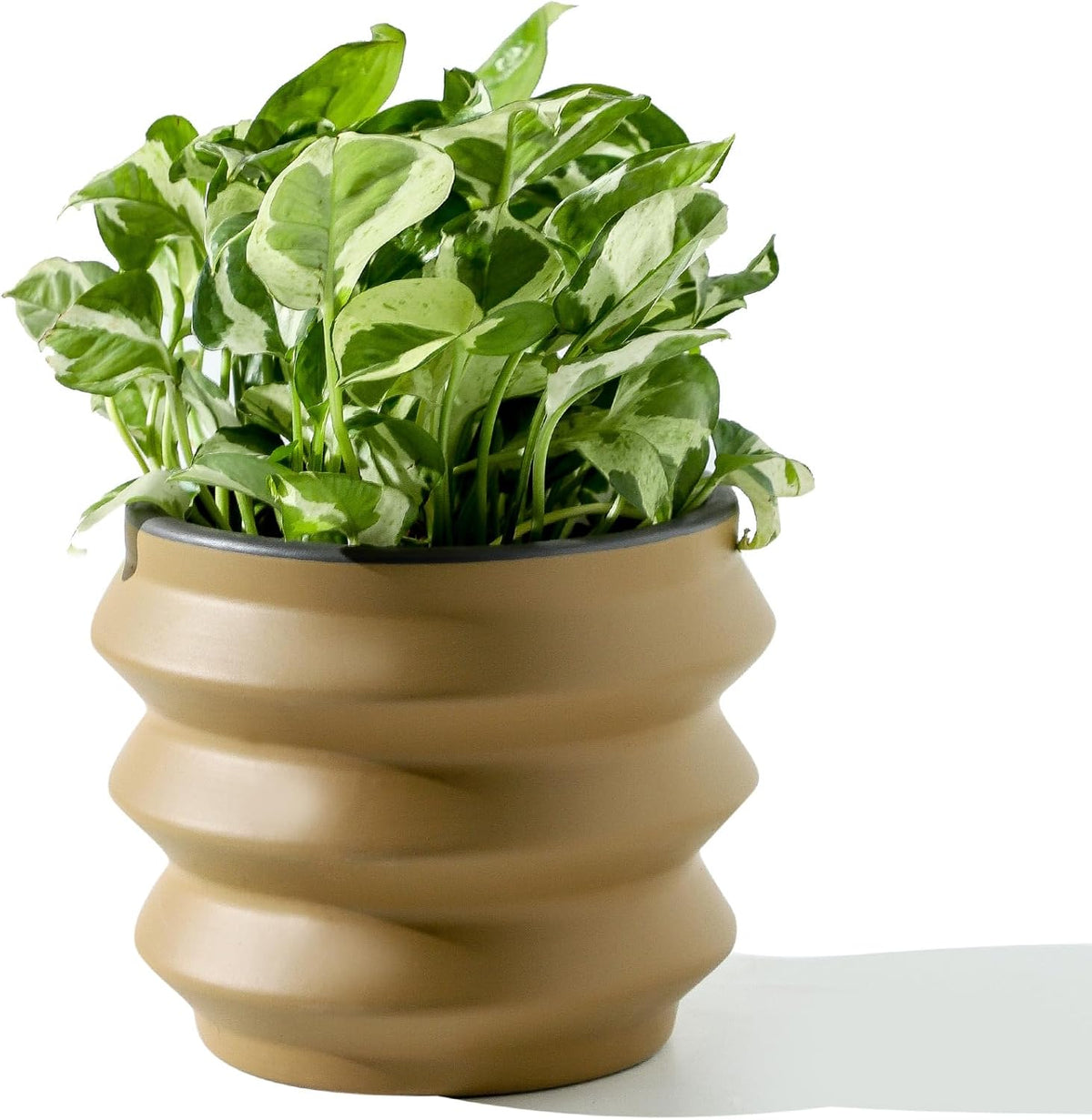 Irregular Large Ceramic Plant Pot, 7.9 Inch Indoor and Outdoor Garden Flower Pots, Ceramic Planter with Drainage Hole and Removable Rubber Plug for Home Décor, Brown