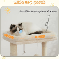 Heybly Cat Tree Tower, Cat condo for Indoor Kittens, Cat House with Wide Plush Top Perch, Ladder, Basket, Sisal-Covered Scratching Posts, Cozy Activity Center for pet, Light Gray HCT009SW