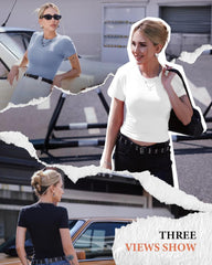GAYHAY 3 Pack Basic Tees for Women - Crew Neck Slim Fit Tight T Shirts Cute Y2K Trendy Crop Tops Clothes for Casual Summer