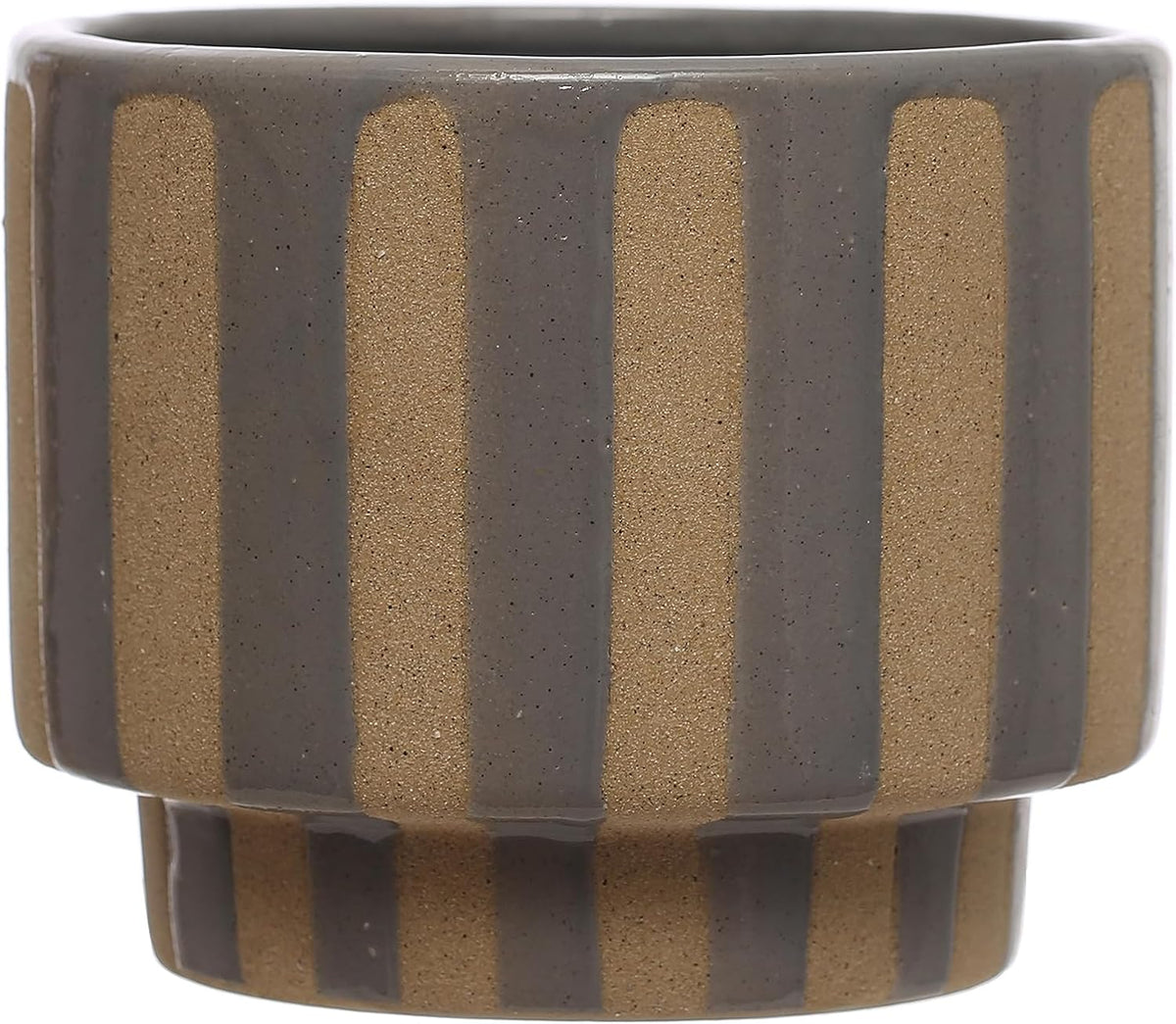Bloomingville 5.5 Inches Round Stoneware Planter with Wax Relief Stripes, Holds 4 Inches Pot, Lilac Color and Brown