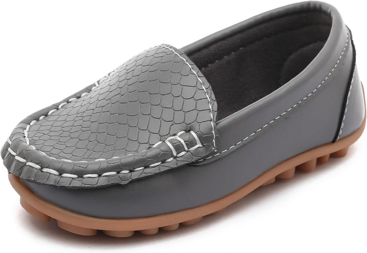 Boys Loafers PU Leather Slip-On Toddler Dress Shoes Non-Slip Sole Kids Moccasins for School Events and Daily Wear