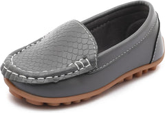 Boys Loafers PU Leather Slip-On Toddler Dress Shoes Non-Slip Sole Kids Moccasins for School Events and Daily Wear