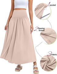 Ficerd 3 Pack Maxi Long Skirts for Women, Ankle Length High Waisted Pleated Flowy A Line Summer Casual Skirts with Pockets