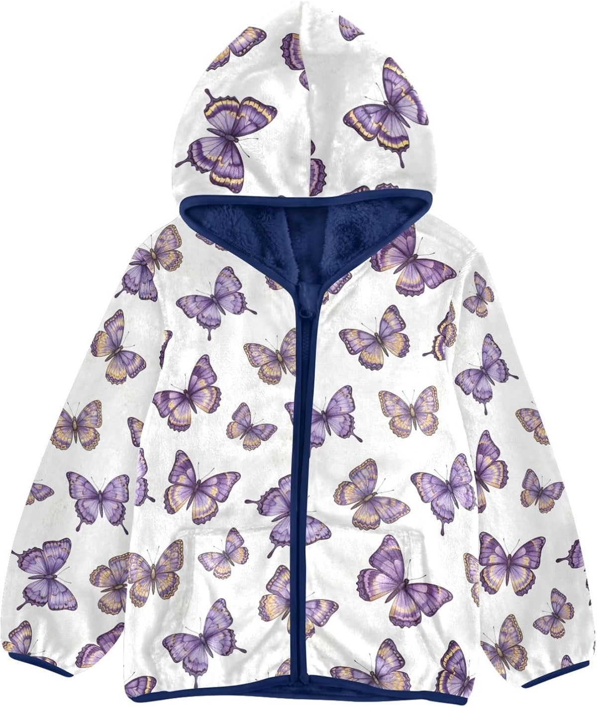 CHIFIGNO Butterflies Purple Kids Hooded Jacket, Comfy Lightweight Fleece Outerwear Jackets 3T