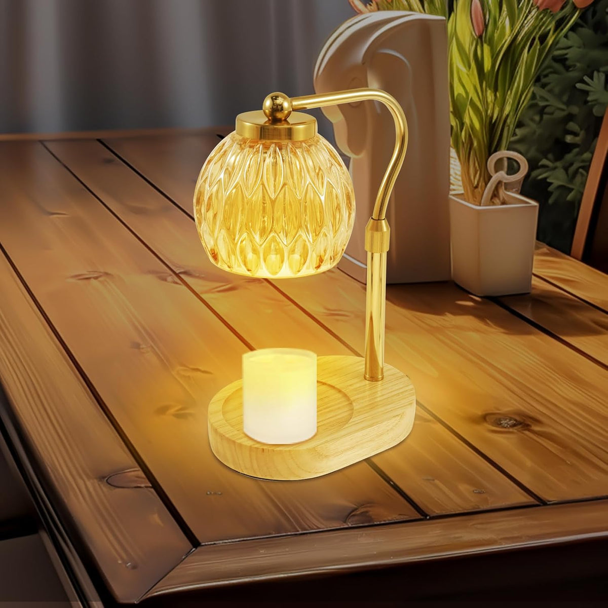 Candle Warmer Lamp, Dimmable Electric Wax Melter Lamp with Timer, Adjustable Height Fragrance Warmer Lamp, Decorative Wax Warmer Ambience Light for Bedroom Birthday Party Home Decor Gifts (Gold)