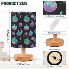Glowing Neon Pumpkin Bedside Table Lamp Small Desk Lamps Linen Fabric Shade Decorative Nightstand Lamp LED with USB Port Wood Base for Bedroom Living Room
