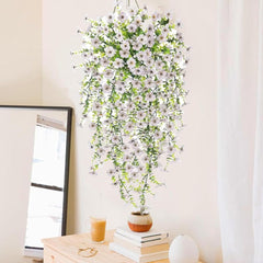 2 Pieces Artificial Hanging Flowers Outdoor Faux Plants Window Sill Greenery Vines Vibrant Hangable Artificial Flowers Vine for Wedding Garden Decor