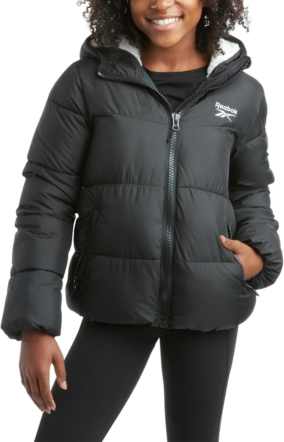 Reebok Girls Winter Jacket - Heavyweight Fleece Jacket Winter Coat Hooded Zip Up Girls Puffer Parka Outerwear with Pockets