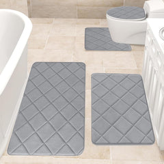 Bath Rugs Sets 4PCS, Memory Foam Bath Mat with Non-Slip Bottom, Super Absorbent Soft Quick-Dry Bathroom Mats for Bath Tub Shower Toilet, Machine Washable (Blue)