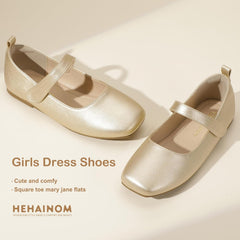 Hehainom Girls Dress Shoes Flower Girl Toddler Little Big Kids Square Toe Flats Mary Jane Wedding School Shoes