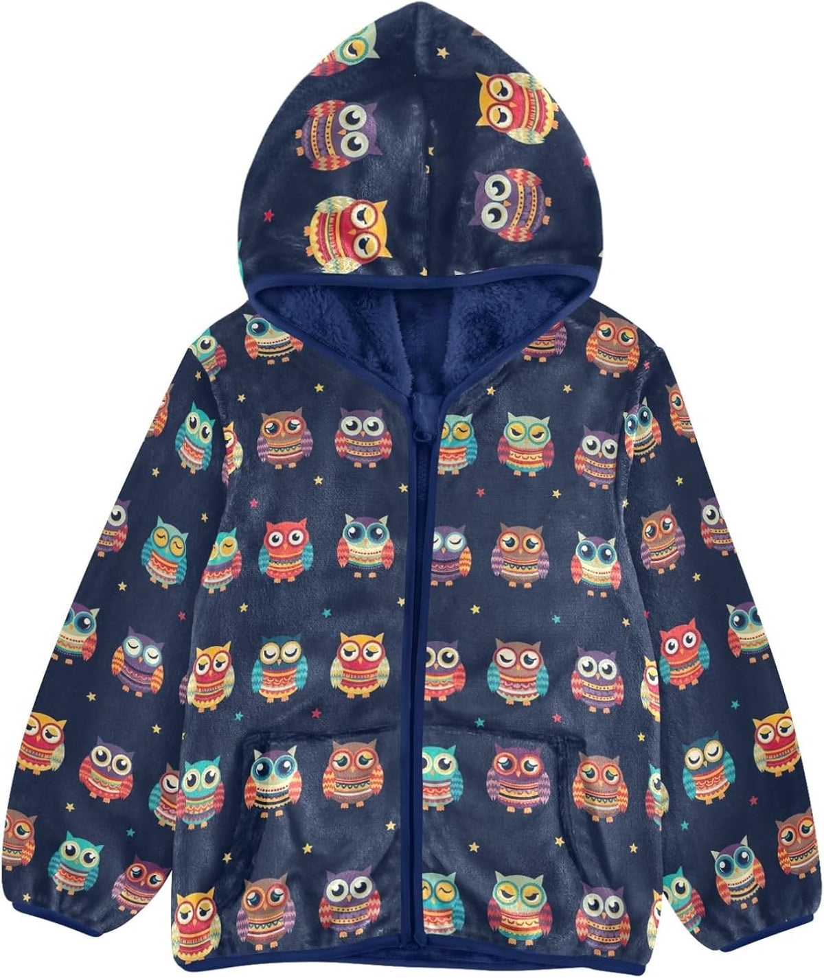 CHIFIGNO Colorful Owls Navy Boy Winter Coat, Toddler Zip up Hoodie Warm for Fall Winter Spring 3T