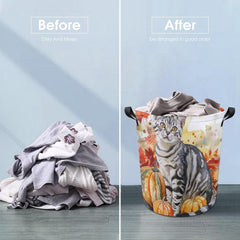 Autumn Cat Laundry Hamper Fall Orange Cat Hampers for Laundry Dirty Clothes Basket Organizer Room Decor