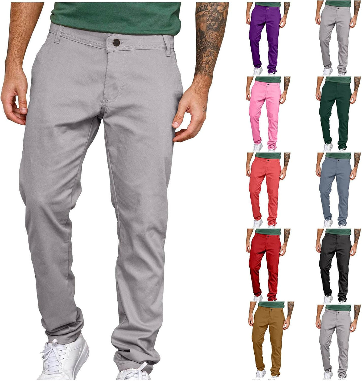 Muscularfit Mens Casual Dress Cotton Linen Pants Loose Fit Straight Legs Fashion Buckle Zipper Business Straight Sweatpants