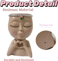 Face Planter Pots,Unique Face Flower Pot Head Planter for Indoor Outdoor Plants with Drainage Hole Love Style for Valentine's Day, Mothers Day and Anniversary Birthday Gifts(Light-Brown)