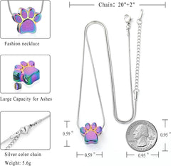 Pet Urns For Dogs/Cats - Pet Ashes Necklace - Paw Print Urn Necklace with Mini Keepsake Urn Memorial Ash Jewelry