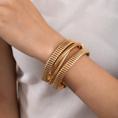 Gold Bangle and Cuff Bracelet Set for Women Spring Fashion Jewelry Ladies' High-End Design