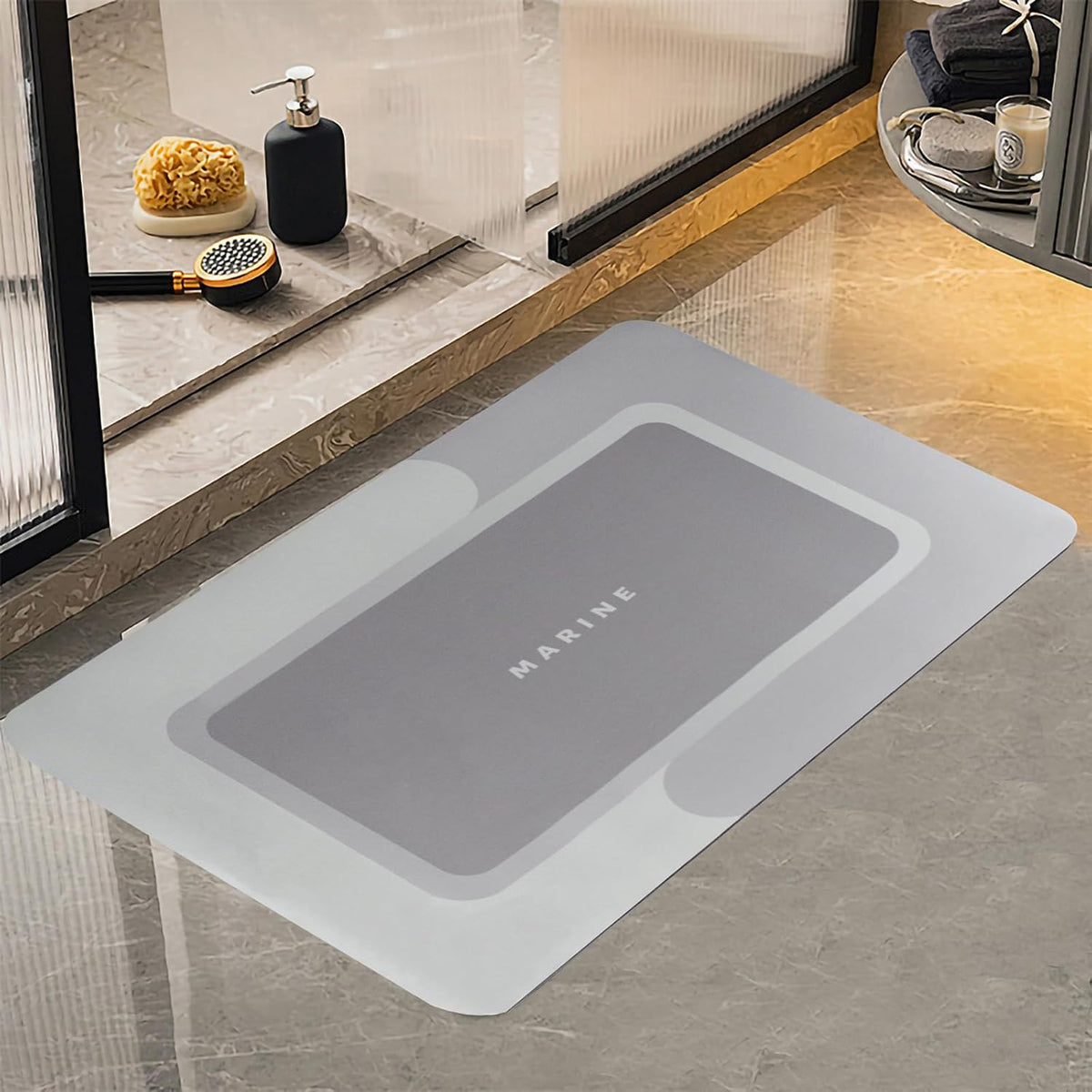 Bathroom Rugs Non Slip Washable - Slim Bath Mat Fit Under Door, Water Resistant Bathroom Rug -Absorbent Bath Mats for Safety and Comfort, Quick Dry, Stain Resistant 15.7 x 23.6 in Navy Blue