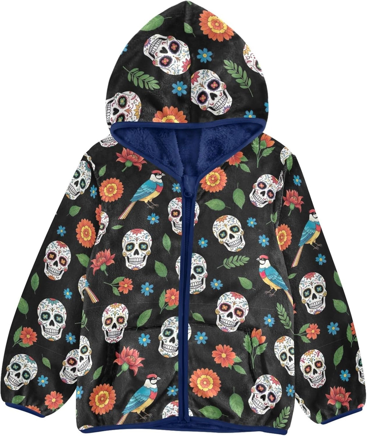 CHIFIGNO Colorful Sugar Skulls Boy Lightweight Jacket Fleece Outerwear Jackets for Fall Winter 3T