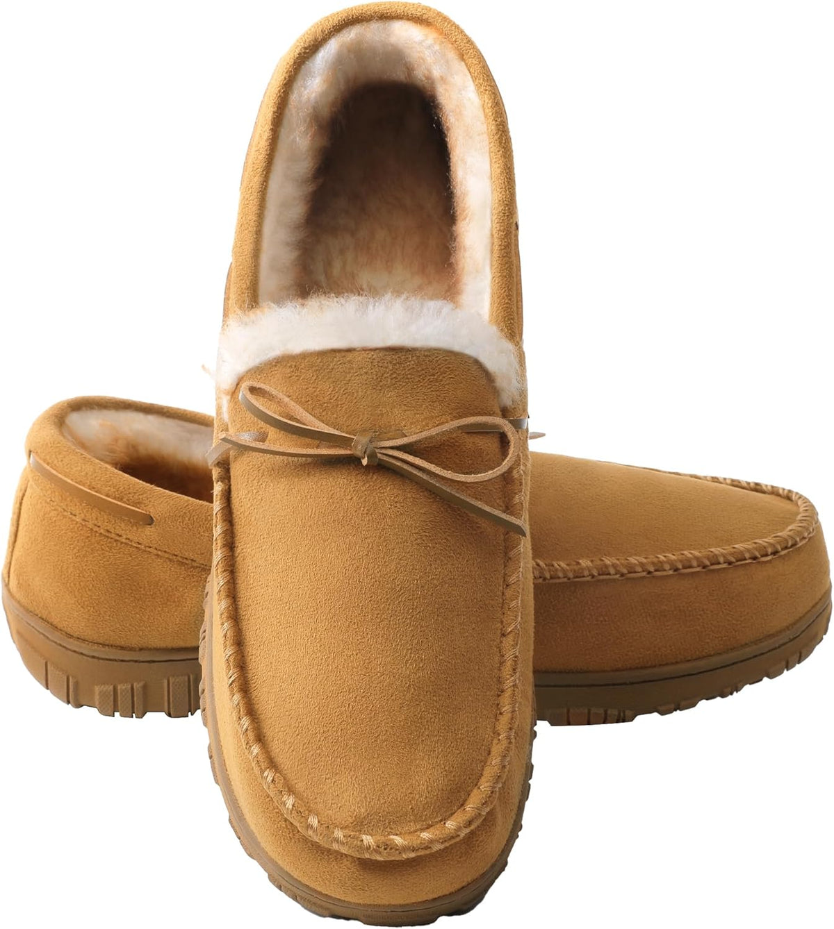 Men's Moccasins House Shoes with Warm and Cozy Memory Foam Hard Sole Indoor/Outdoor Slippers