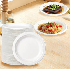 50-Pack Compostable Disposable Plates - Heavy-Duty Eco-Friendly Sugarcane Dinnerware for Parties, Events & Holidays | Biodegradable BPA-Free Tableware (8 Inch)