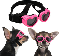 Dog Sunglasses, 1 Piece Heart Shape Doggy UV Protection Goggles Windproof Puppy Goggles with Adjustable Strap for Sun Small Breed Pets Eyewear, Pink