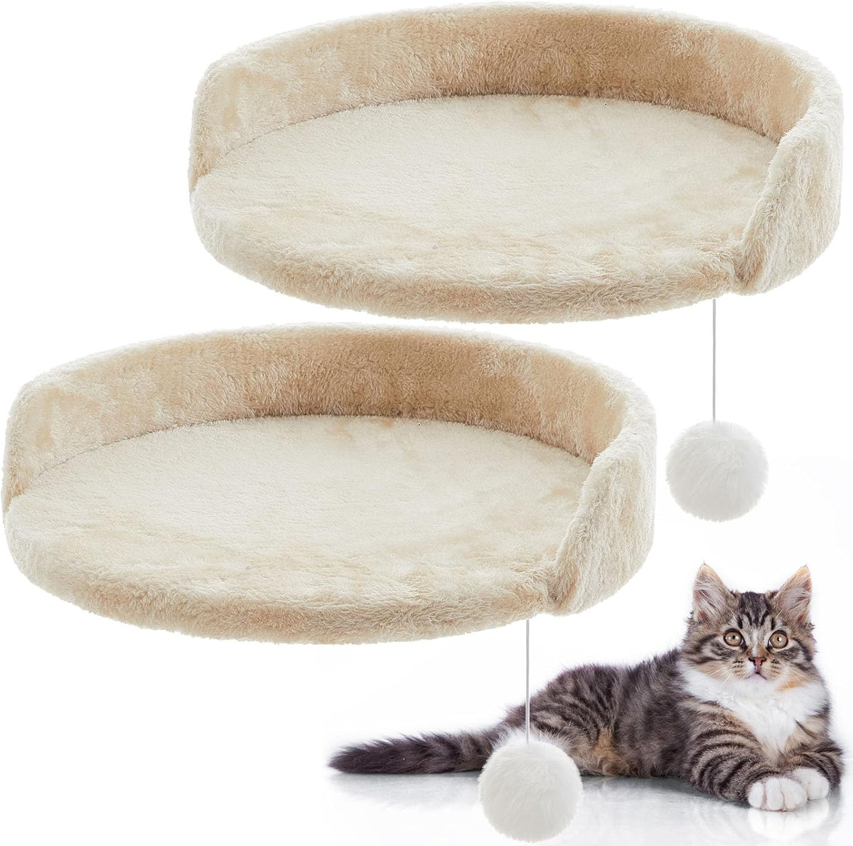 2 Pcs 13.39 Inches Semi Edged Cat Tree Replacement Parts Cat Tree Tower Accessories with Hanging Elastic Strings Pom Pom Toys for Platform Perch Shelves(Gray)