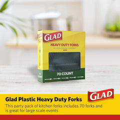 Glad Clear Plastic Forks, Heavy Duty Disposable Cutlery Set, Standard Size, Clear Disposable Fork, Bulk Pack of 70 - Perfect for Parties, Camping, and Everyday Use