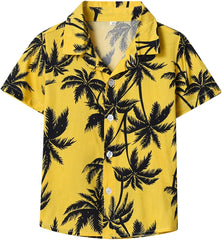 Betadog Boys 𝐇awaiian Shirts Coconut Tree Print Short Sleeve Casual Tropical Tops T-Shirt Cotton Button Down