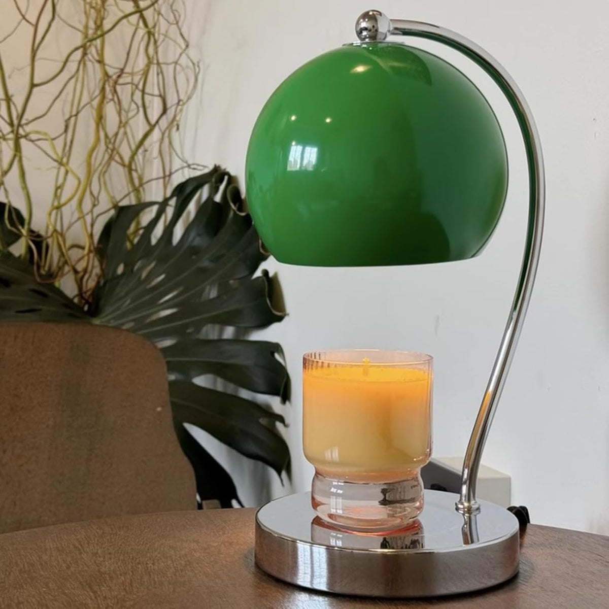 Candle Lamp Warmer, Wide Base Scented Candle Warmer with Timer and Dimmer, Modern Candle Melting Lattern, Home Decor Table Lamp (Green)