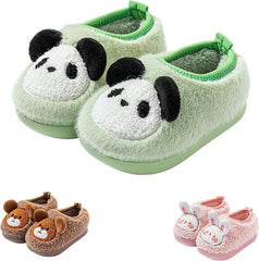 Boys Girls Plush Panda Slippers Non-Slip Fleece Cute Cartoon Slippers Fall Winter Warm Indoor Soft Cozy Sandals