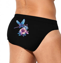 Butterflies with Floral Men's Swimsuit Brief Beach Shorts Bikini Swimwear Sexy Swimming Trunks