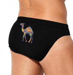 Colorful Flowered Camel Animal Men's Swimsuit Brief Beach Shorts Bikini Swimwear Sexy Swimming Trunks