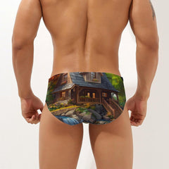 Forests House Men's Swimsuit Brief Beach Shorts Bikini Swimwear Sexy Swimming Trunks