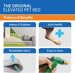 Coolaroo Original Elevated Dog Bed - Breathable Off-The-Ground Pet Bed with Cooling Fabric, Joint Relief & Moisture-Resistant Fabric, 100% Recyclable, Easy Clean, Grey, Medium