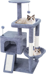 TINWEIUS 42.5'' Cat Tree for Indor Cats, Multifunctional Cat Tower with Cozy Condo, Perches, Scratching Posts and Hammock, Grey…