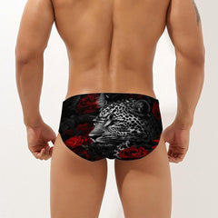 Funny Rose Flower Leopard Men's Swimsuit Brief Beach Shorts Bikini Swimwear Sexy Swimming Trunks