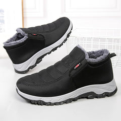 Men's Wide Warm Fur Lined Slip On Snow Boots Winter Hand Stitching Low Top Anti-Slip Loafers Shoes Comfortable Lightweight Casual Walking Shoes