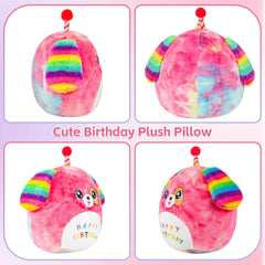 11 '' Birthday Plush Pillow Kawaii Birthday Cat Plush Toy Soft Cute Rainbow Birthdays Cat Stuffed Animal Birthdays Gift for Kids Girls Boys for Room Decoration (Rainbow Caticorn)