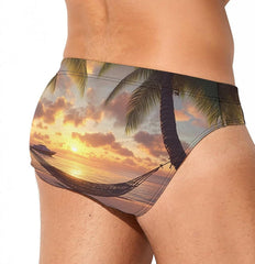 Sunset in Paradise Summer Men's Swimsuit Brief Beach Shorts Bikini Swimwear Sexy Swimming Trunks