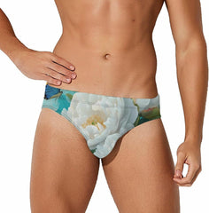 Peony Flower Butterfly Men's Swimsuit Brief Beach Shorts Bikini Swimwear Sexy Swimming Trunks