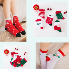 5 Pairs Kids Christmas Cotton Socks Elk Snowman Santa Holiday Hosiery