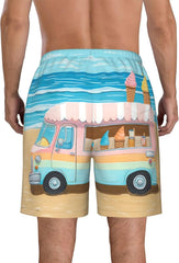 Men's Swim Trunks Summer Beach Ice Cream Truck Quick Dry Board Shorts with Pocket Swimsuit Swimwear for Men Beach Shorts