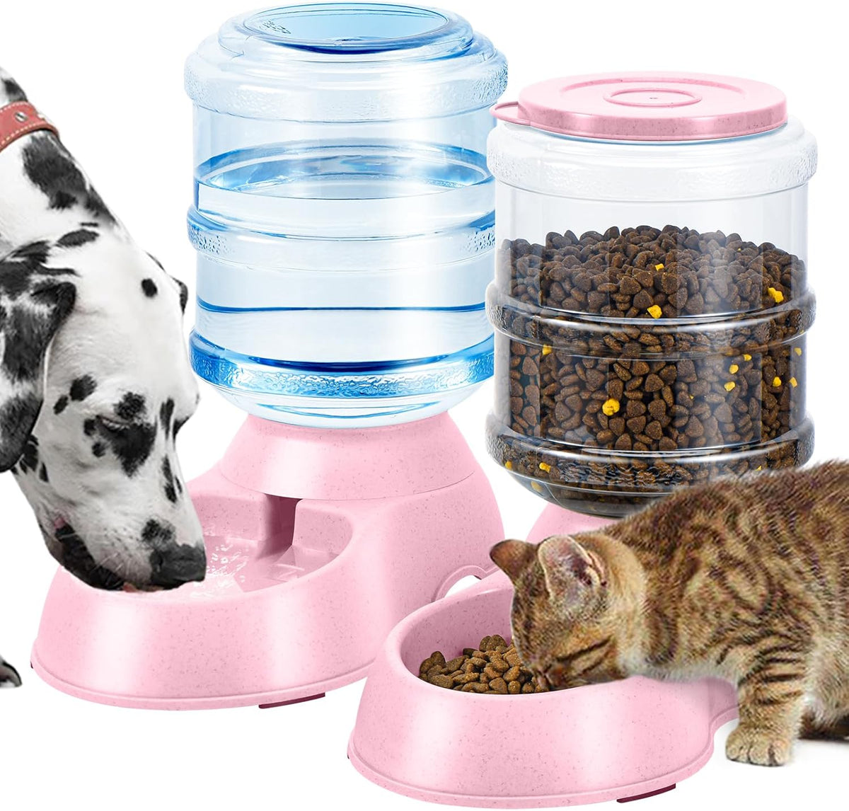 2 Pack Automatic Cat Feeder and Water Dispenser in Set Pet Food Bowl for Small Medium Dog Pets Puppy Kitten Big Capacity 1 Gallon x 2 (Cream)