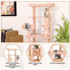 4-Level Cat Condo Tree, Extra Large 63" Cat Tower with Hammock & Scratching Posts, Stable Pet Furniture for Multi-Cat Furniture (Cream White, 63.00'')