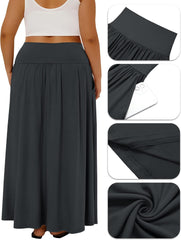 Ficerd 3 Pack Plus Size Maxi Long Skirts for Curvy Women, Ankle Length a Line Pleated High Waisted Summer Skirts with Pocket