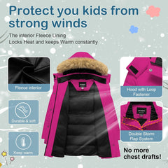 Girl's Puffer Jacket Kids Long Winter Coats Heavyweight Parka Warm Fleece Snow Outerwear with Removable Fur Hood